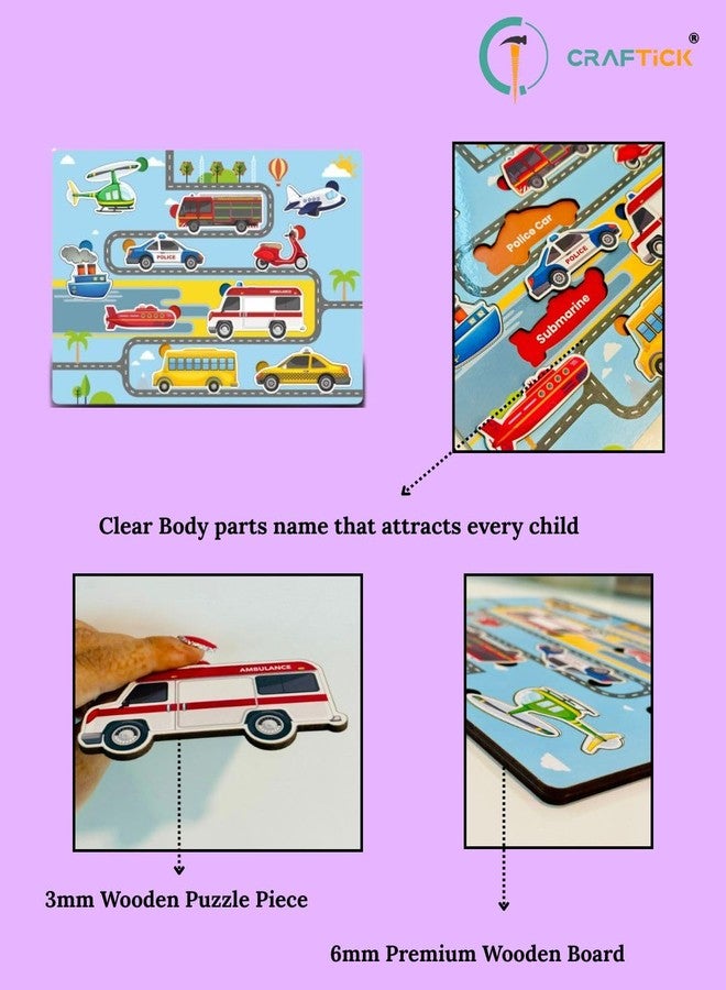 Craftick® KidsToys Pre-School Vehicle Wooden Puzzle Toys for Kids 3 + | Return Gift for Children | - Good for Toddlers, Nursery, Pre-School Kids - Image 2